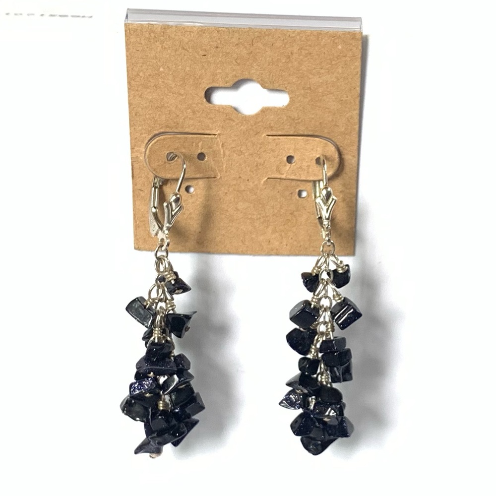 Nordstrom Sterling Blue Goldstone Chip Cluster Dangle Earrings